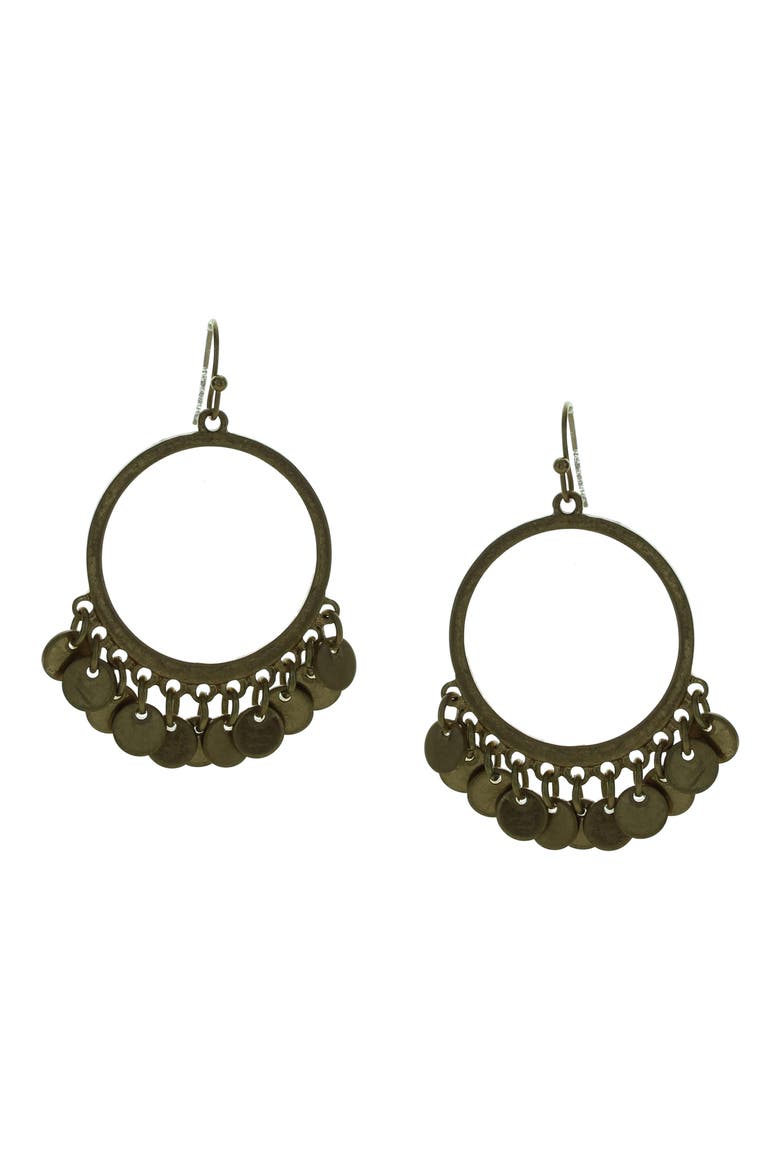 Coin Fringe Drop Earrings, Main, color, WORN GOLD
