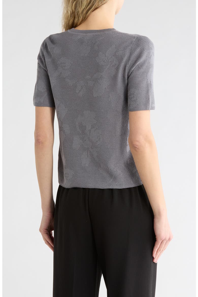 Pam Short Sleeve Cotton Jacquard Sweater, Alternate, color, STEEL