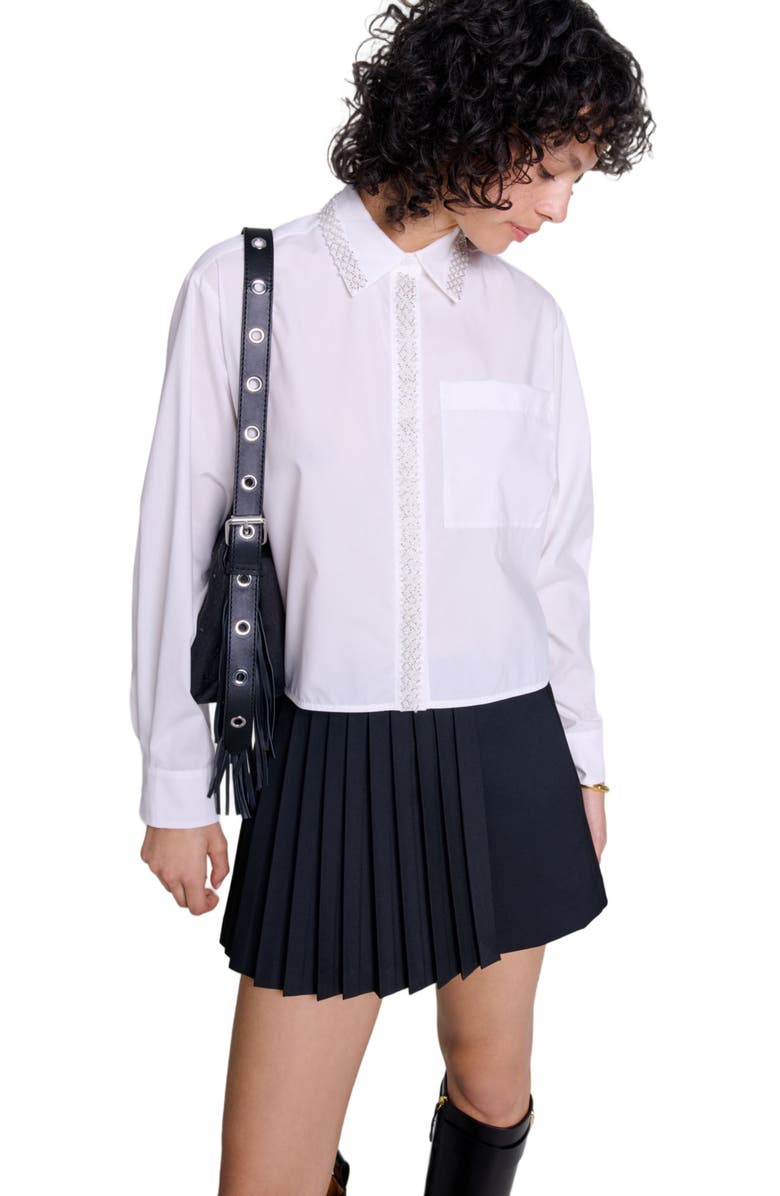 maje Beaded cropped shirt, Alternate, color, 