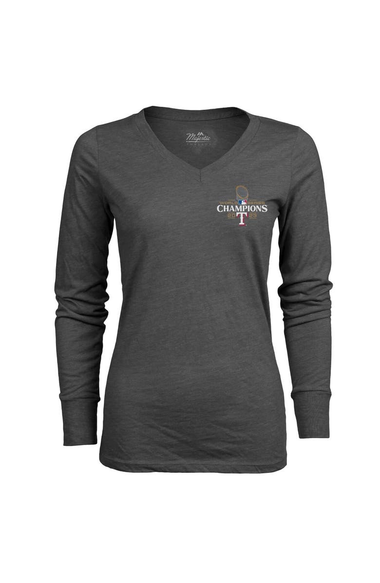 Majestic Threads Women's Majestic Threads Charcoal Texas Rangers 2023 World Series Champions Power Play Tri-Blend Long Sleeve V-Neck T-Shirt, Alternate, color, 