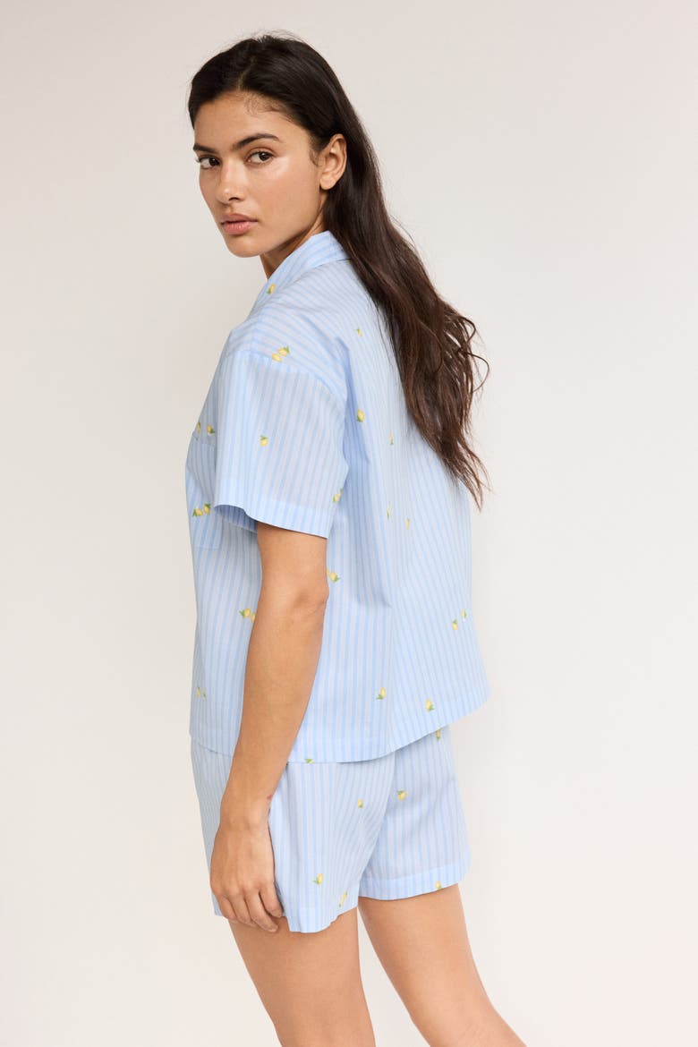 Pyjama Shirt And Shorts, Alternate, color, Light blue/lemons