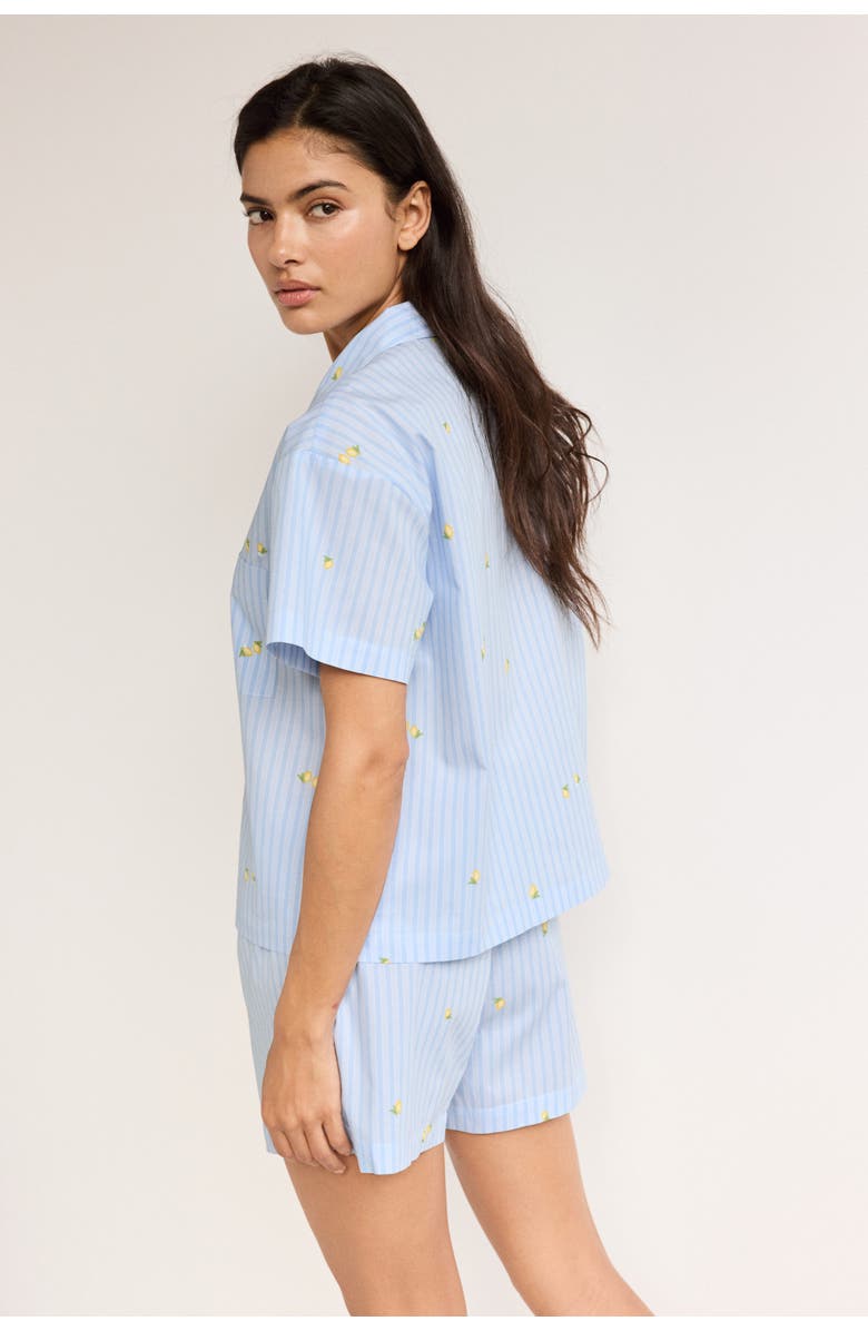 H&M Pyjama Shirt And Shorts, Alternate, color, Light Blue/Lemons