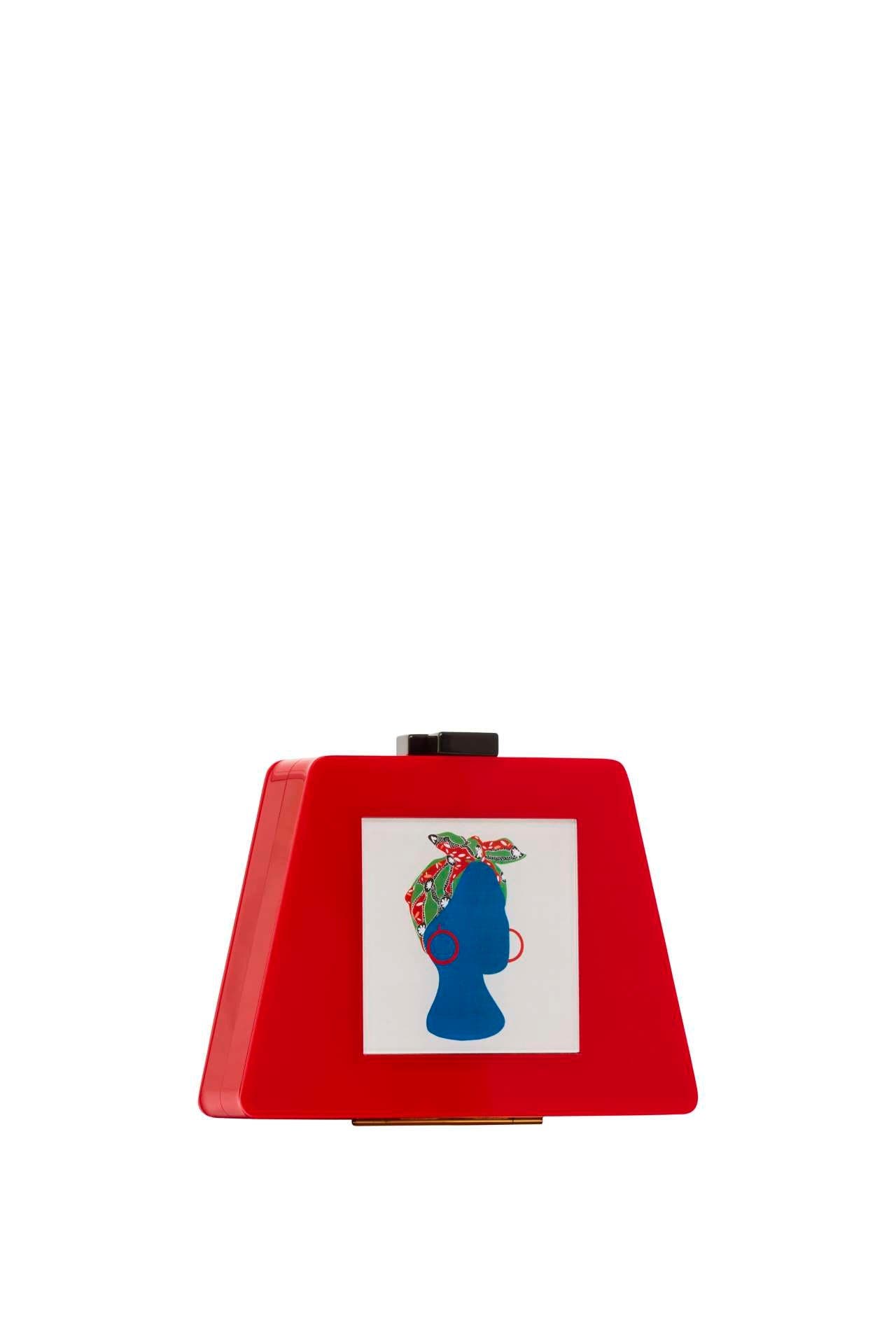 LarAllan Babi Acrylic Triangular Box Clutch w/strap, Alternate, color, Red