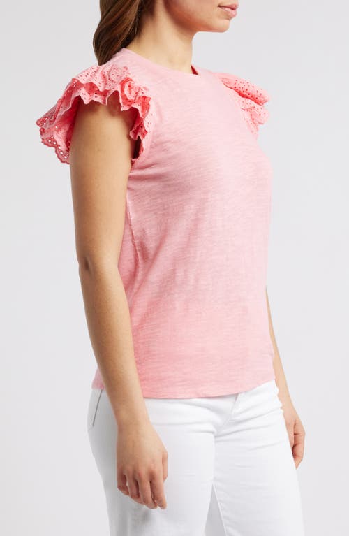 Shop Caslonr Caslon(r) Mixed Media Eyelet Sleeve T-shirt In Pink Geranium