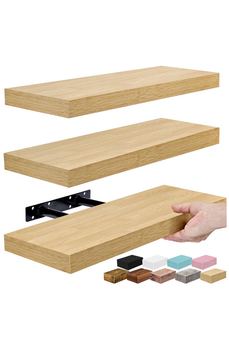 Set of 3 Floating Wall Shelves, Alternate, color, PINE