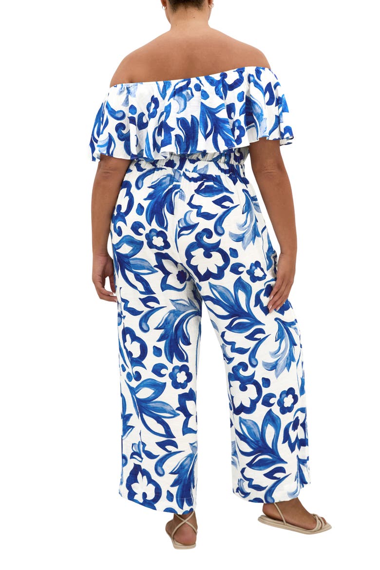 Off the Shoulder Floral Print Jumpsuit, Alternate, color, MYKONOS