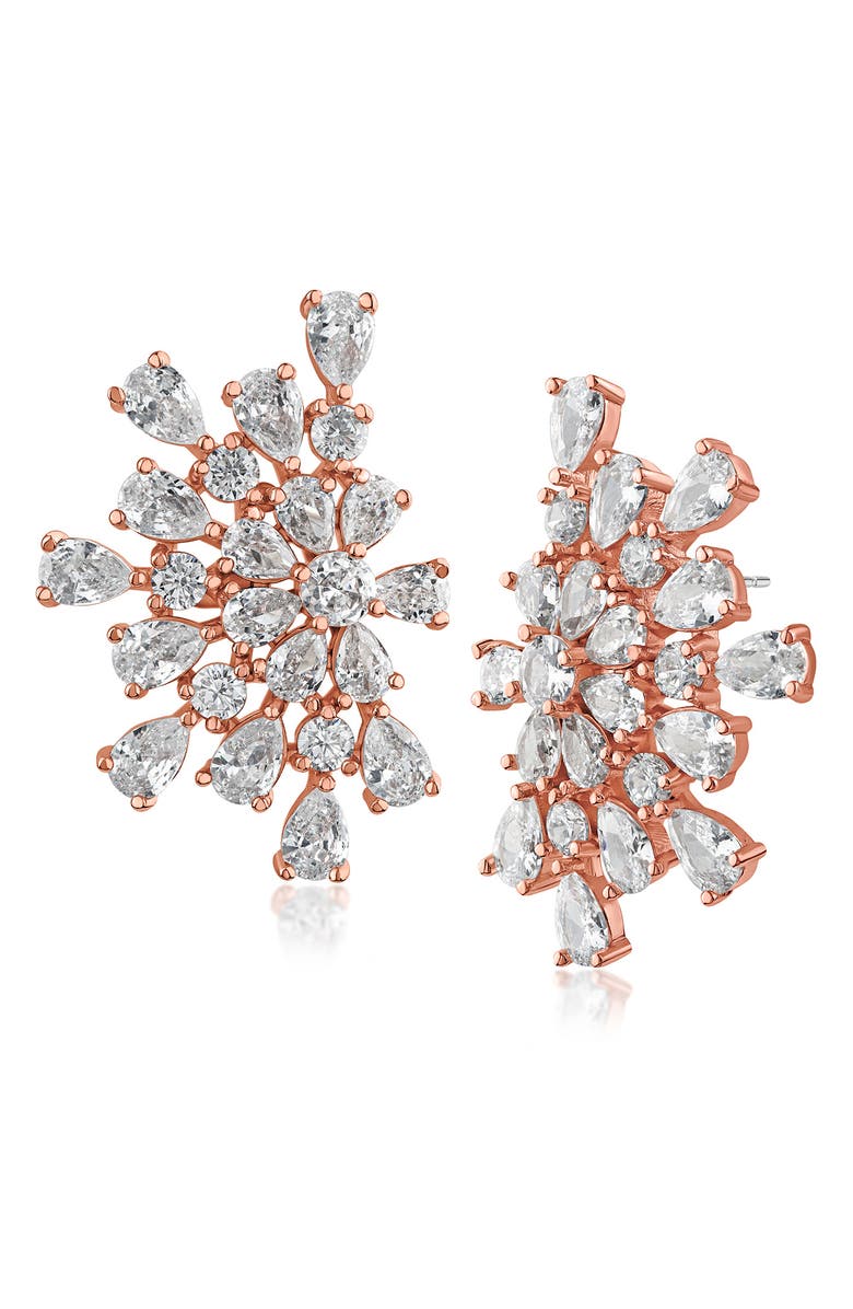 CZ by Kenneth Jay Lane Cubic Zirconia Burst Statement Earrings, Main, color, Rose Gold