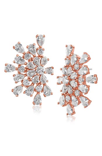 Cz By Kenneth Jay Lane Cubic Zirconia Burst Statement Earrings In Brown