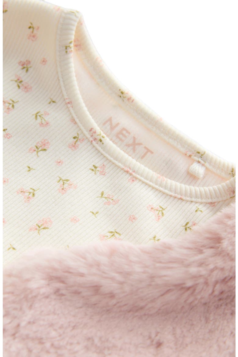 Kids' Floral Print T-Shirt, Faux Fur Vest & Tulle Skirt Set, Alternate, color, PINK