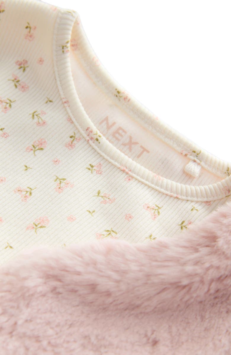 NEXT Kids' Floral Print T-Shirt, Faux Fur Vest & Tulle Skirt Set, Alternate, color, Pink