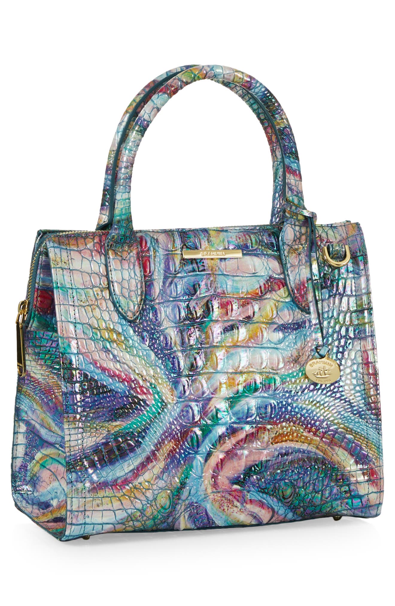 Small Caroline Croc Embossed Leather Satchel, Alternate, color, ELOPE