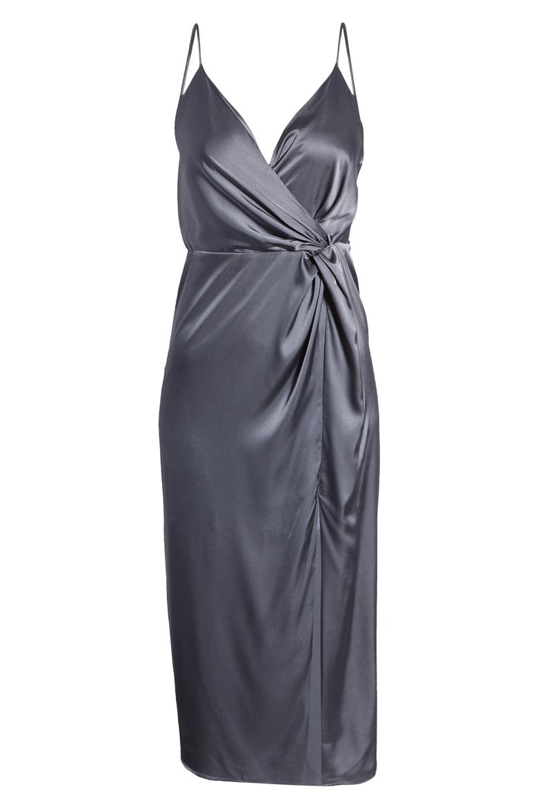 Twist Front Satin Dress, Alternate, color, SLATE BLUE