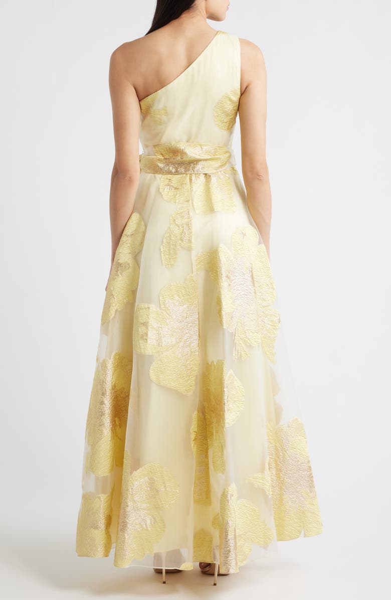 Eliza J One-Shoulder Brocade Ballgown, Alternate, color, Yellow