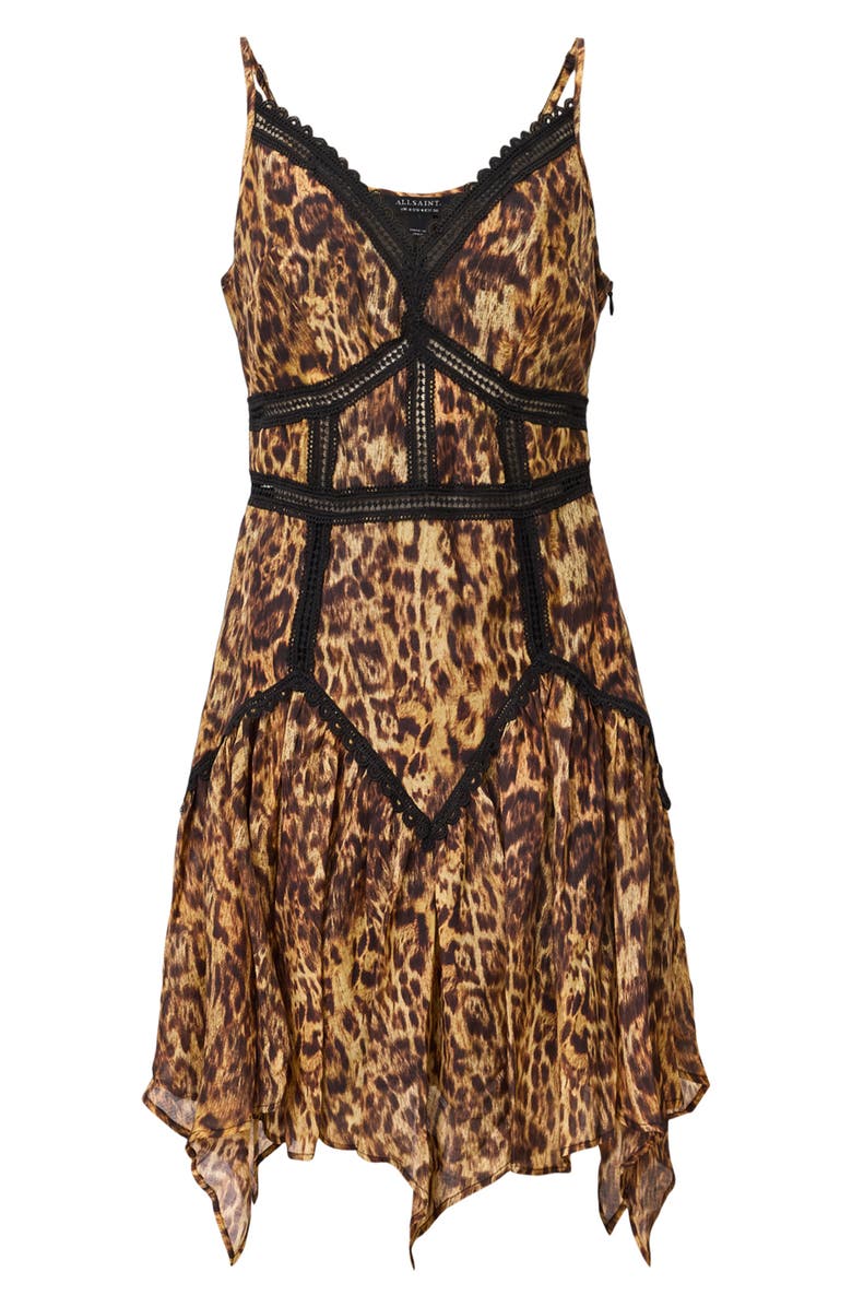 AllSaints Zia Lace Inset Handkerchief Hem Minidress, Alternate, color, Evia Golden Brown