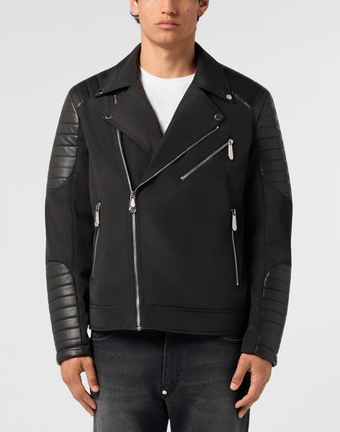 Nylon Biker Jacket Eco Leather Inserts Men