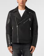PHILIPP PLEIN Nylon Biker Jacket Eco Leather Inserts Men