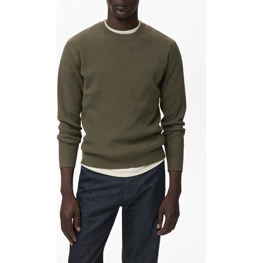 Mango Regular Fit Crewneck Rib Sweater In Green