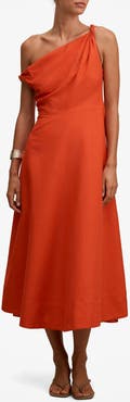 Ever New Vinetta One-Shoulder Linen Blend Midi Dress