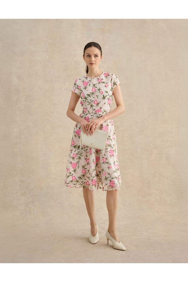 Tia Embroidered Floral Midi Dress, Alternate, color, Cream Pink