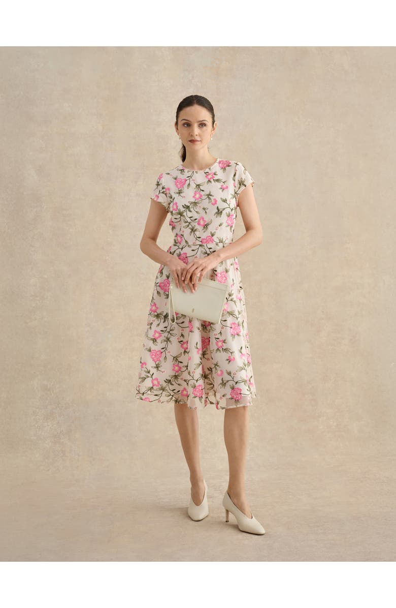 HOBBS LONDON Tia Embroidered Floral Midi Dress, Alternate, color, Cream Pink