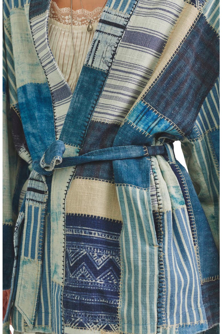 Evie Cotton Patchwork Kimono, Alternate, color, INDIGO PATCHWORK