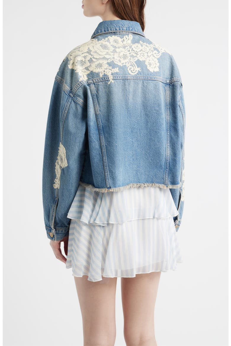 Amana Lace Patch Denim Jacket, Alternate, color, FADED BLUE