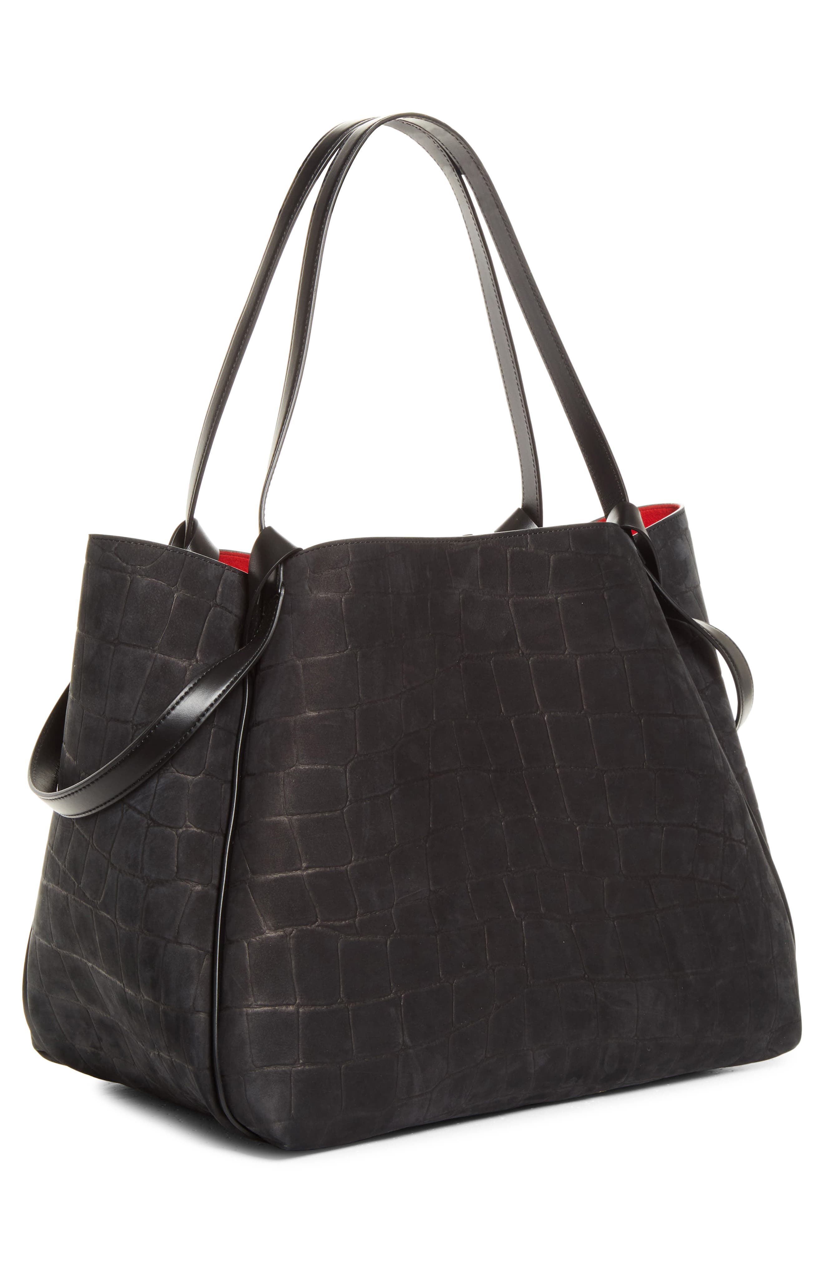 Large Bettina Croc Embossed Nubuck Leather Tote, Alternate, color, BK01 BLACK