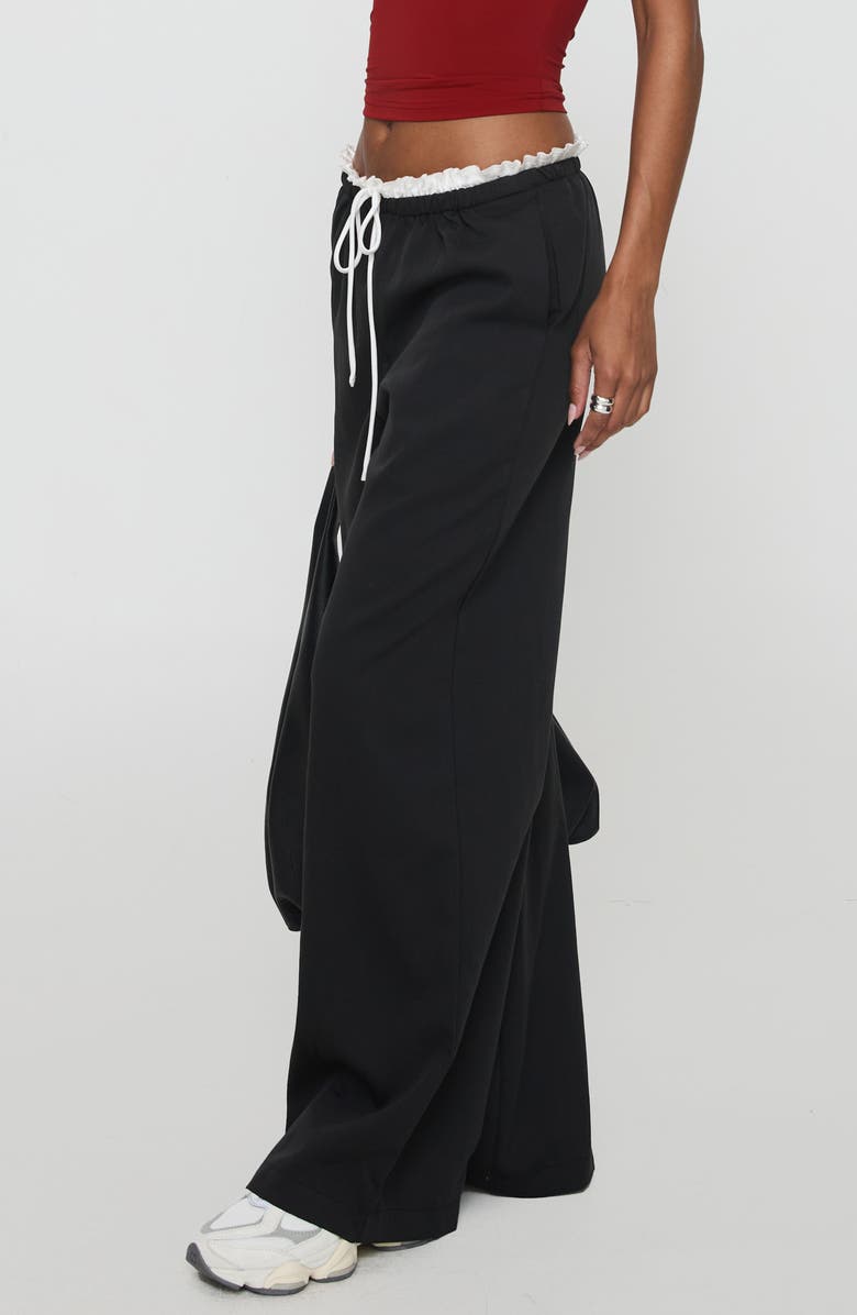 Princess Polly Pilly Lace Detail Drawstring Pants, Alternate, color, Black