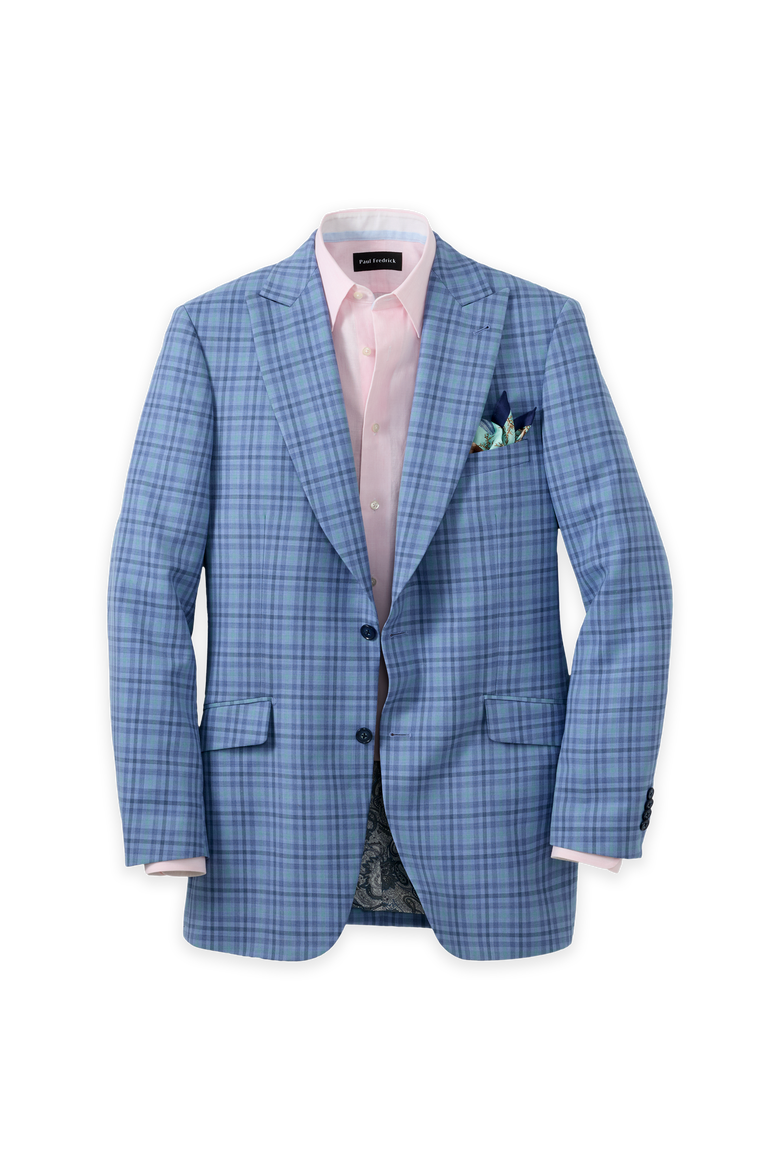 Wool Blend Single Breasted Peak Lapel Sport Coat, Main, color, Blue/Green
