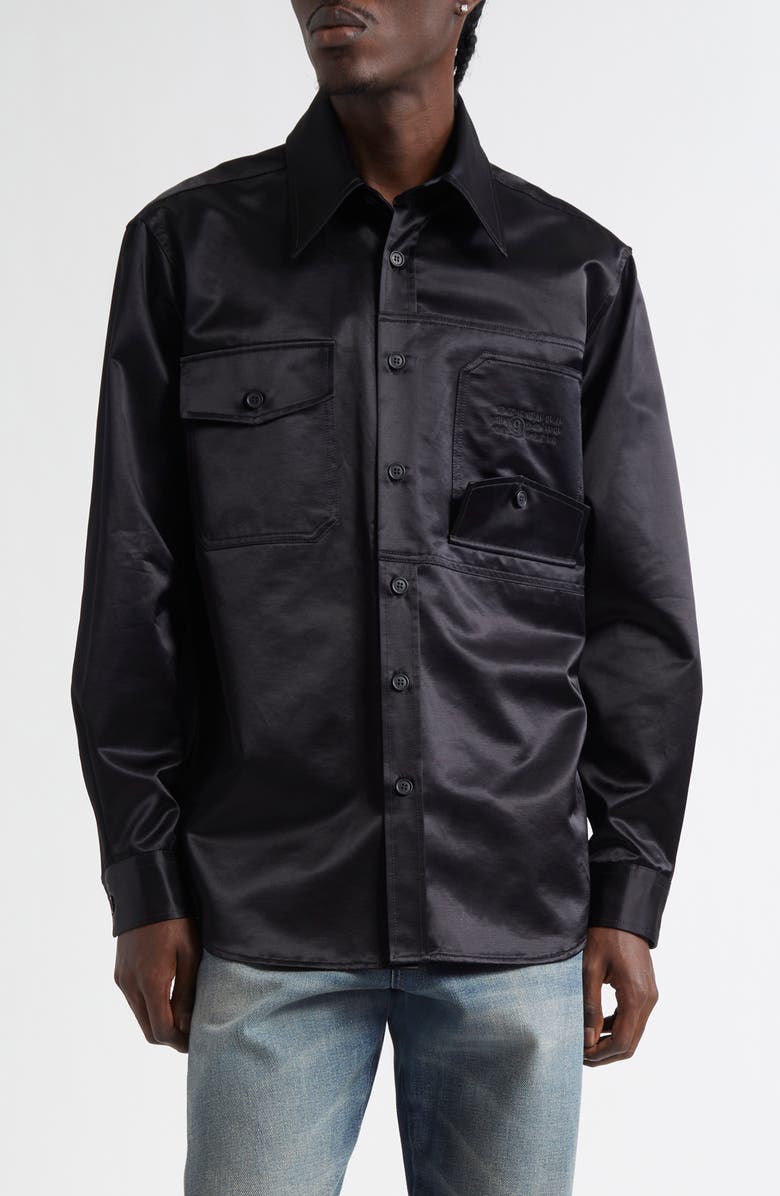 MM6 Maison Margiela Numeric Logo Embroidered Button-Up Shirt, Main, color, Black