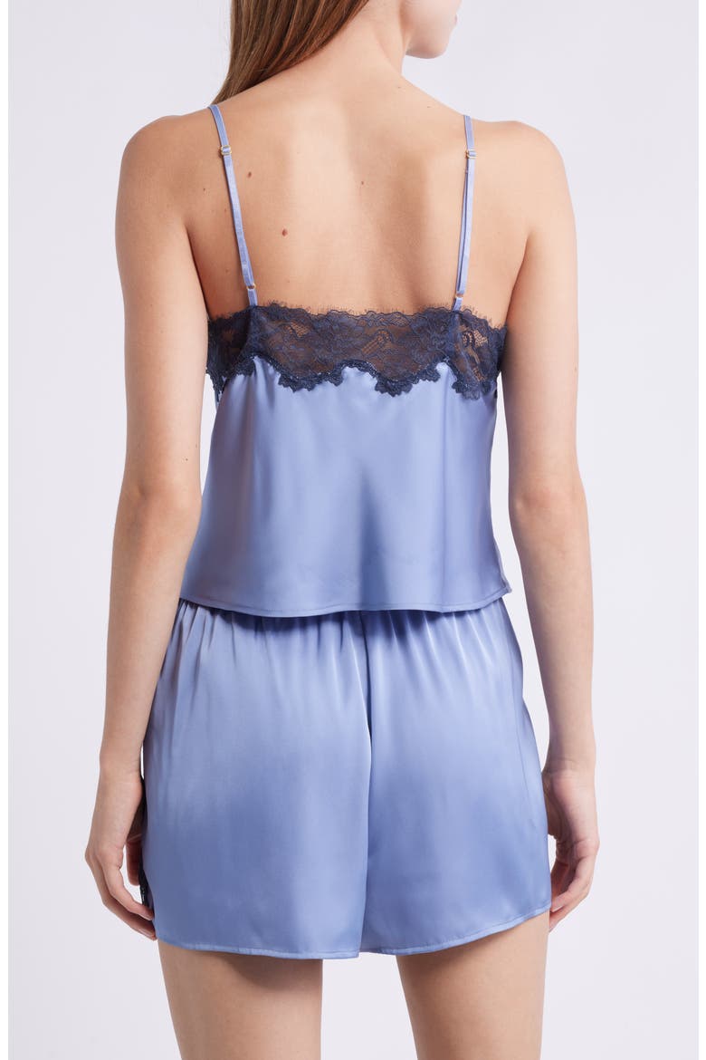 Lace Trim Satin Short Pajamas, Alternate, color, BLUE TEMPEST