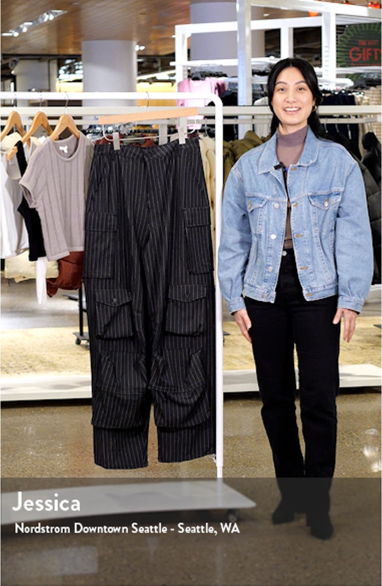 Parker Pinstripe Wide Leg Cargo Pants, sales video thumbnail