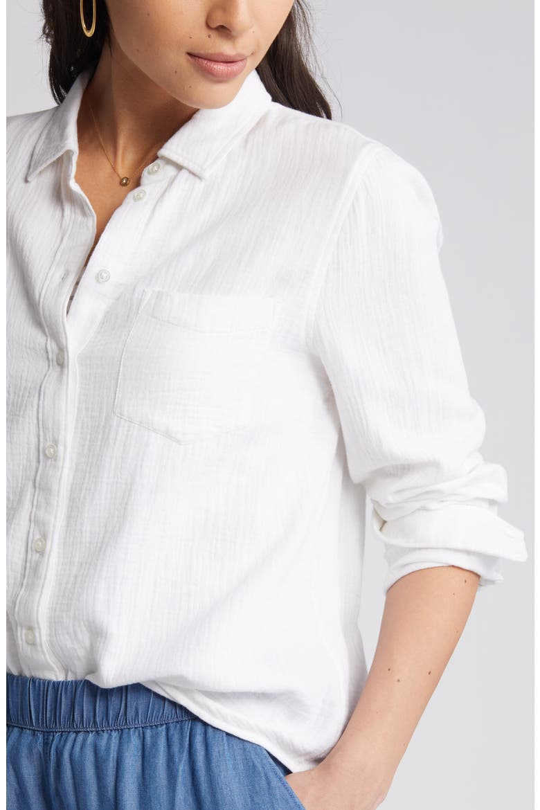 Casual Gauze Button-Up Shirt, Alternate, color, WHITE