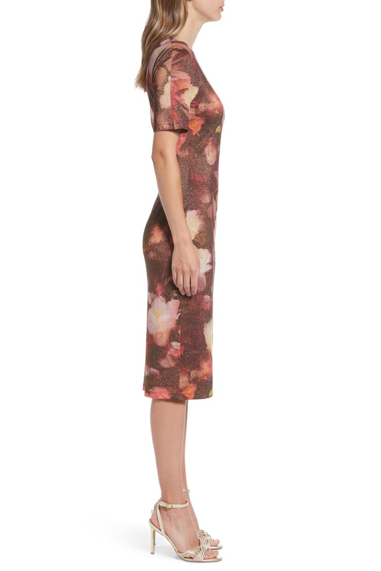 Layne Floral Print Short Sleeve Knit Midi Dress, Alternate, color, AUTUMN GLARE