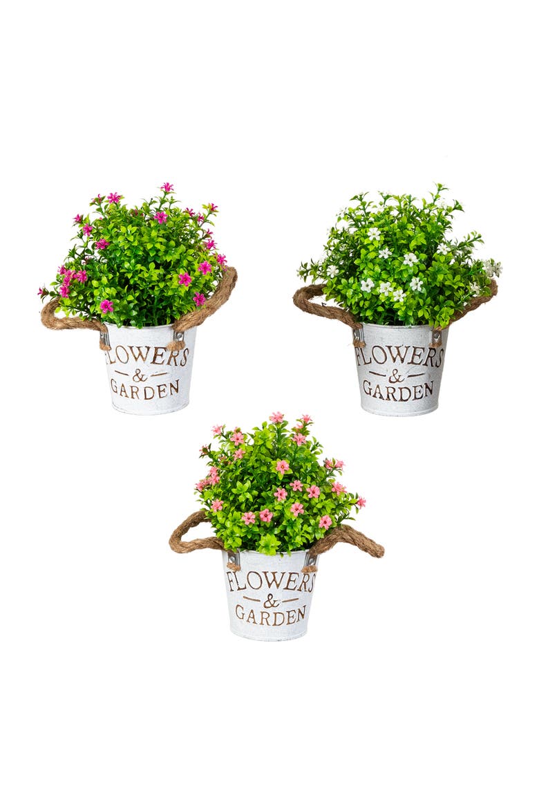 8-in Artificial Flowering Mini Daisy Plant in Rustic Flowers & Garden Planter - Set of 3, Main, color, Assortment 1
