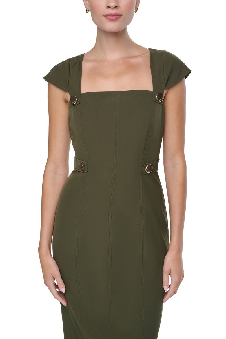 Cap Sleeve Square Neck Midi Sheath Dress, Alternate, color, HUNTER GREEN
