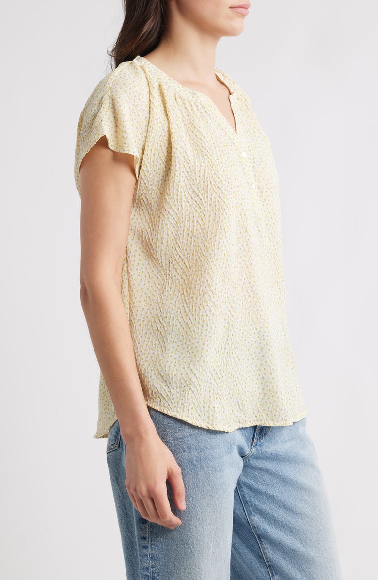 Bobeau Daisy Print Henley Top, Alternate, color, Light Yellow Ditsy