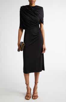 Draped Cape Cutout Midi Dress