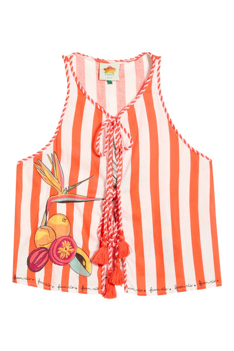 Stripe Fruit Embroidered Tie Front Cover-Up Top, Alternate, color, RED