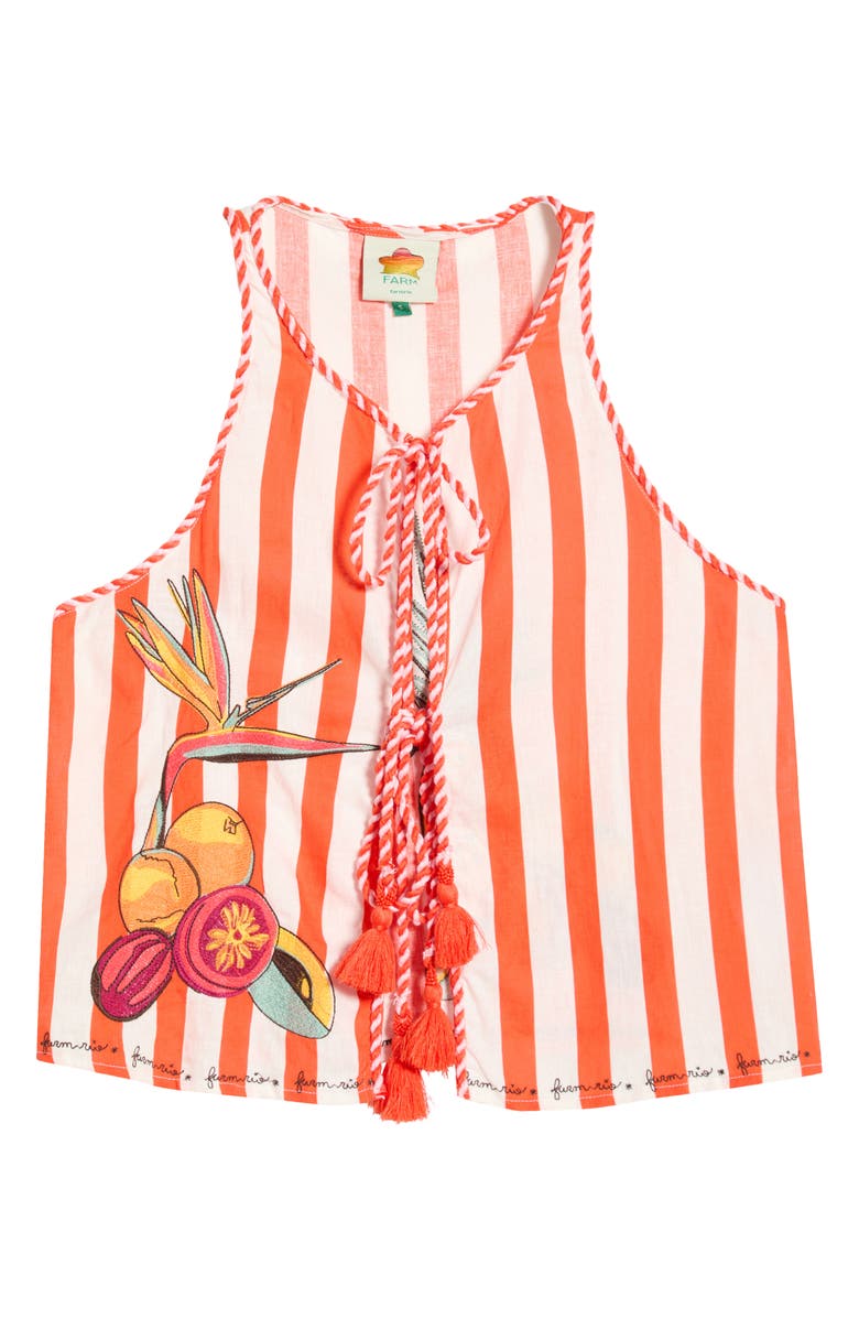 FARM Rio Stripe Fruit Embroidered Tie Front Cover-Up Top, Alternate, color, Red