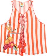 FARM Rio Stripe Fruit Embroidered Tie Front Cover-Up Top