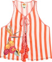 FARM Rio Stripe Fruit Embroidered Tie Front Cover-Up Top