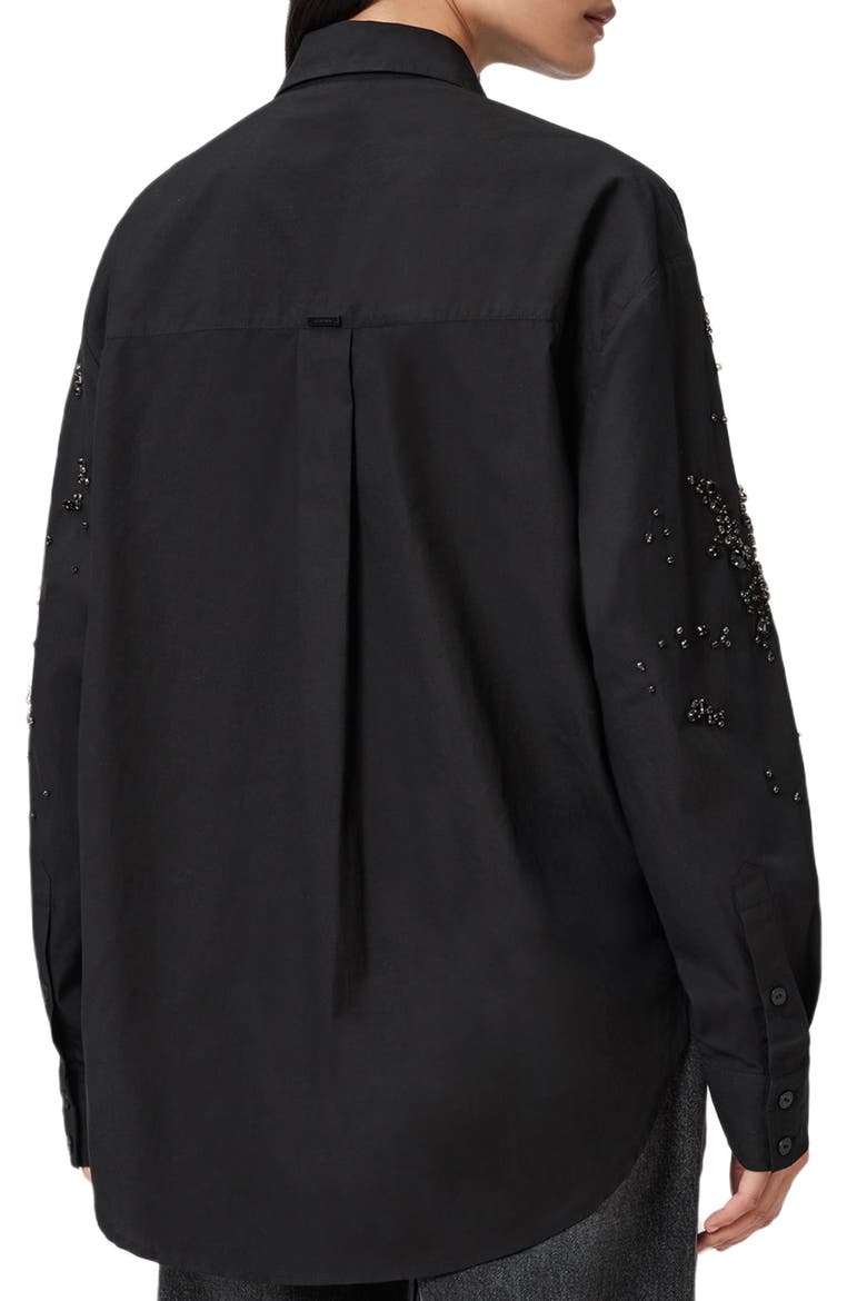 Gemi Bead Detail Cotton Button-Up Shirt, Alternate, color, BLACK