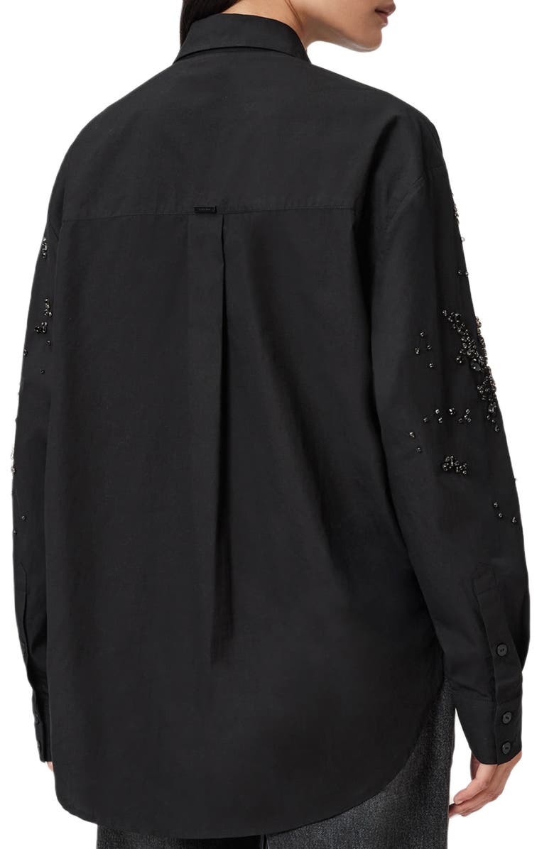 AllSaints Gemi Bead Detail Cotton Button-Up Shirt, Alternate, color, Black