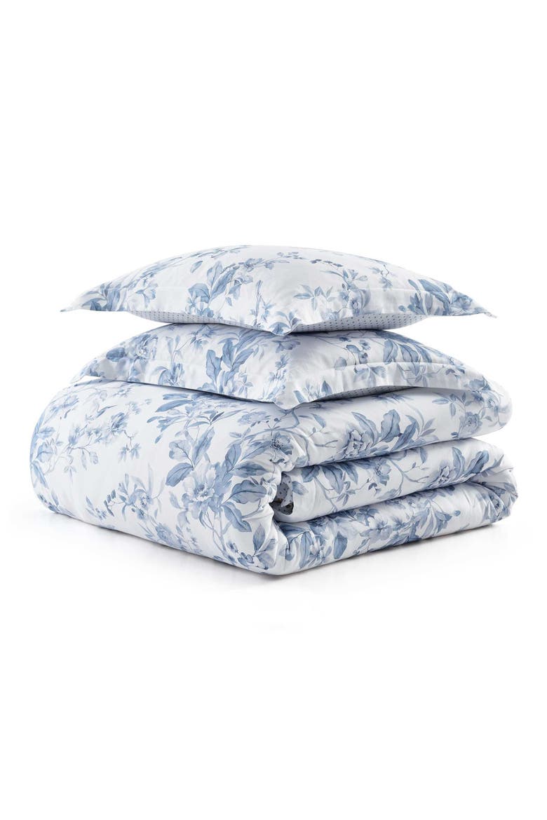 Songbird Cotton Sateen Comforter Set, Main, color, WHITE/ BLUE