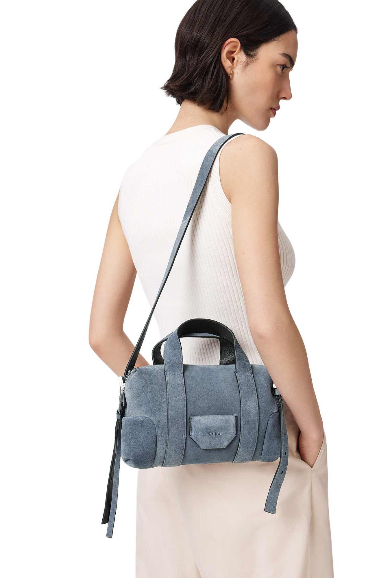 Micro Ares Suede Crossbody Bag, Alternate, color, SEA BLUE