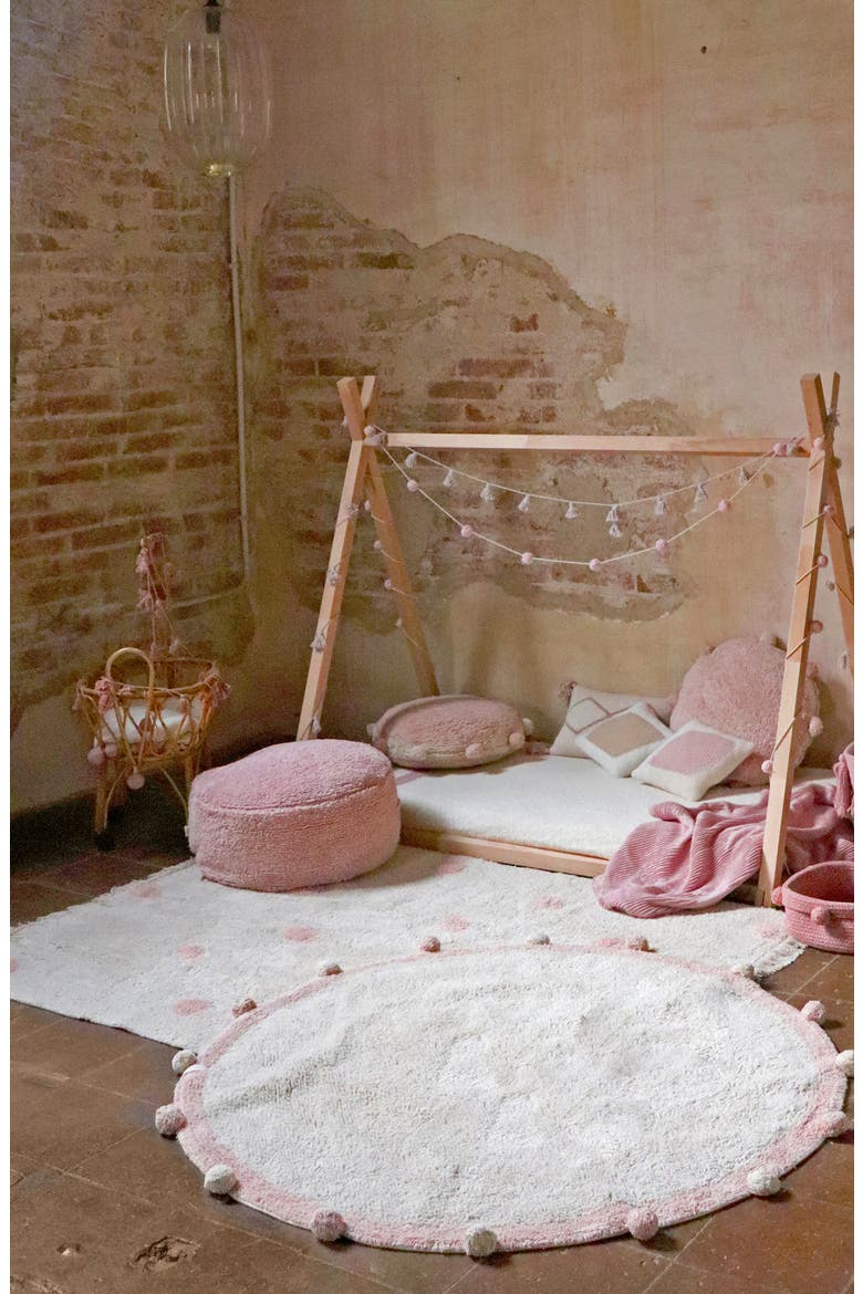 Polka Dot Fringe Trim Washable Cotton Blend Rug, Alternate, color, NATURAL