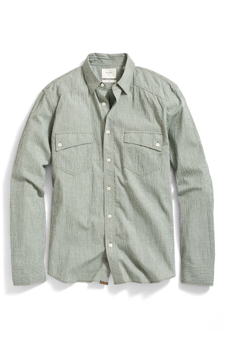 Billy Reid Micocheck Cotton Seersucker Button-Up Shirt, Alternate, color, Scarab