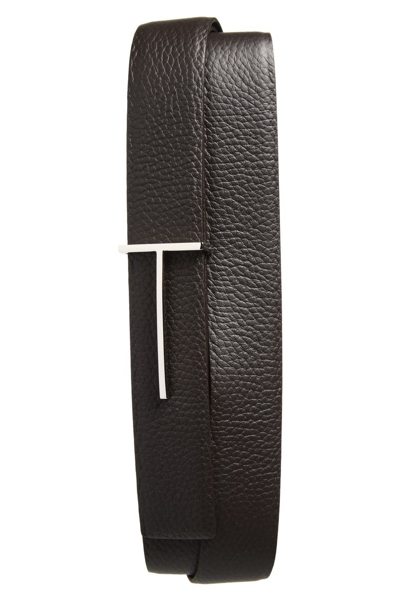 Slim T Soft Grain Leather Belt, Main, color, BROWN/ BLACK