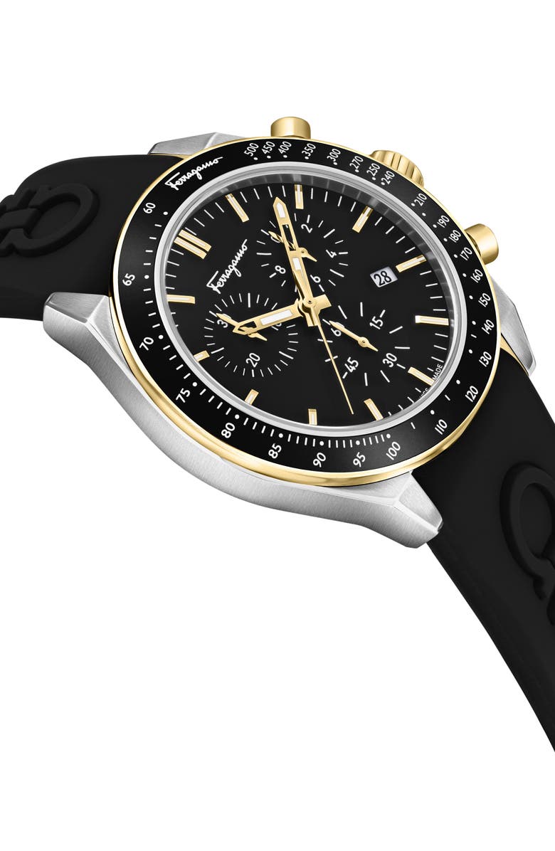 FERRAGAMO Chronograph Silicone Strap Watch, 43mm, Alternate, color, Silver